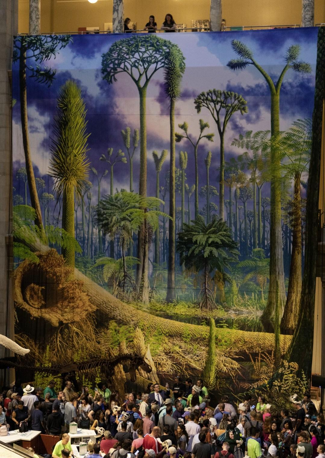 A crowd at the Deep Time exhibit